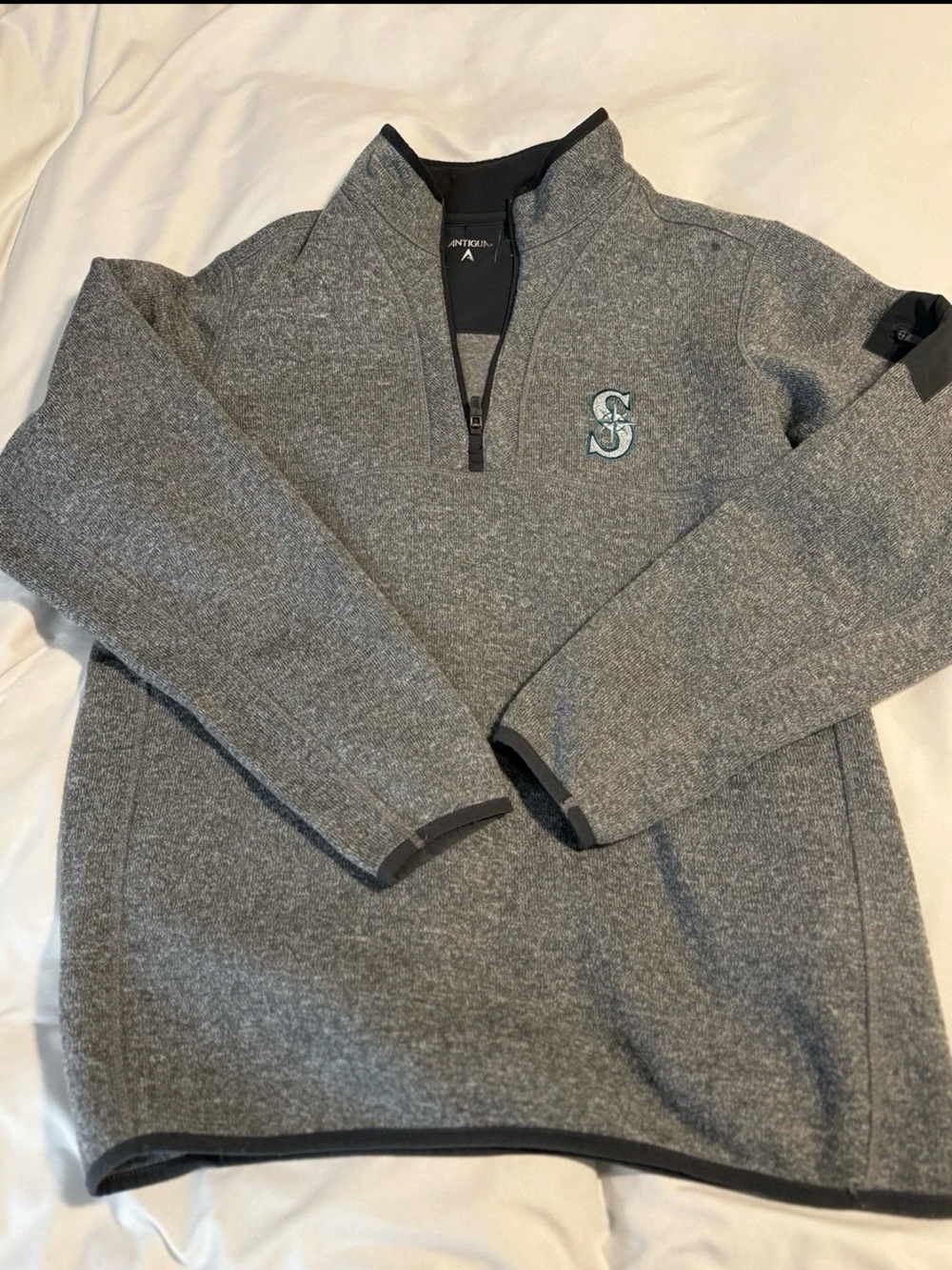 Seattle Mariners Antigua Heather Grey Charcoal Fortune Quarter-Zip Size L
